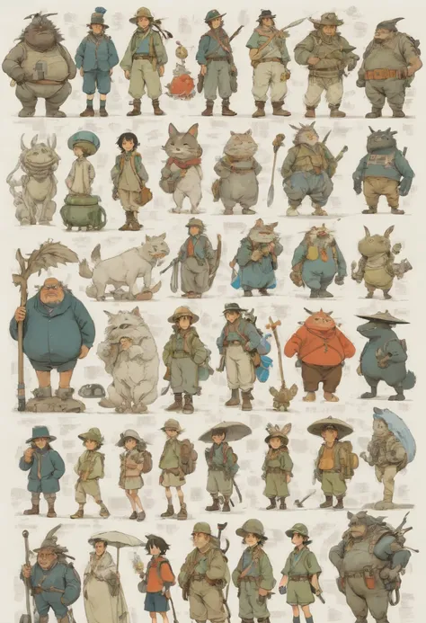 character design sheet by Studio Ghibli, best quality, masterpiece, Representative work, official art, Professional, Ultra intricate detailed, 8k