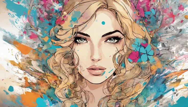 sticker art,kelly brook beautiful woman with long blonde hair  , freedom, soul, digital illustration, comic style, perfect anatomy, centered, approaching perfection, dynamic, highly detailed, watercolor painting, artstation, concept art, smooth, sharp focu...