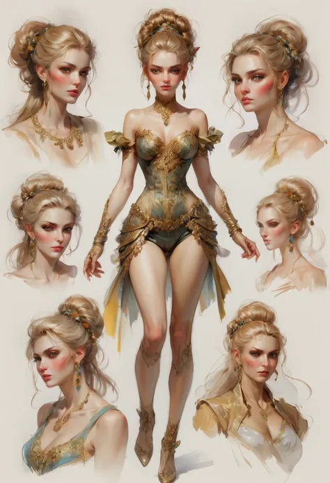 character design sheet by Anna Razumovskaya, best quality, masterpiece, Representative work, official art, Professional, Ultra intricate detailed, 8k