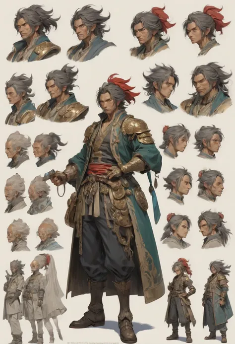 character design sheet by Hiroyuki, best quality, masterpiece, Representative work, official art, Professional, Ultra intricate detailed, 8k