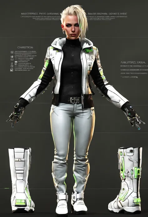 character reference sheet {the enigmatic cyberpunk hacker: (masterpiece, photo-realistic, best quality, cg:1.3), cyberpunk hacke...