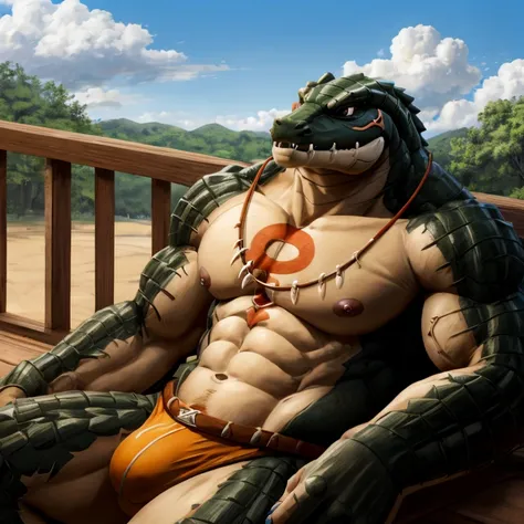 Yam Bolu Gugu, alone,crawler, male, ,Orange chest tattoo,Crocodile,crawler,aldult,alone,4K,best quality,,looking at the audience,,lie在sofa上,lie下,lie著,lie,chest muscles,pink nipples,Six-pack abs, broad shoulders, biceps, anatomically correct,,pride,soft sha...