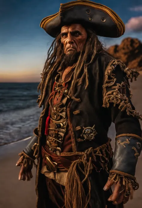 davy jones piratas del caribe,y todo tipo de monstruos super detallada y en primer plano, extremadamente detallada , atardecer h...