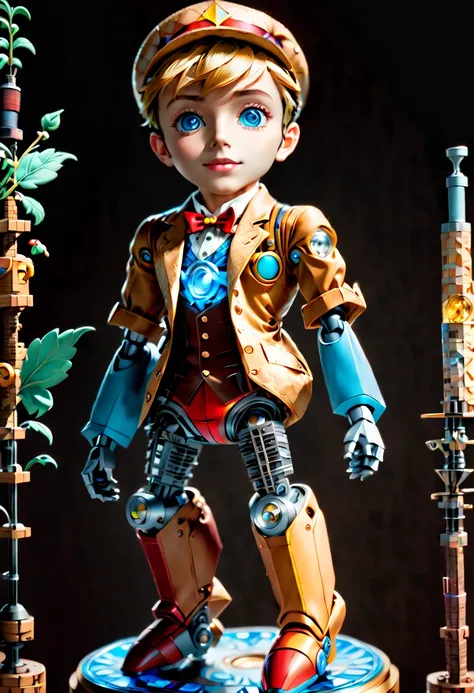 three-dimensional，Mechanical feel，cute，boy，Mechanical doll, Pinocchio, , (whole body:1.8)