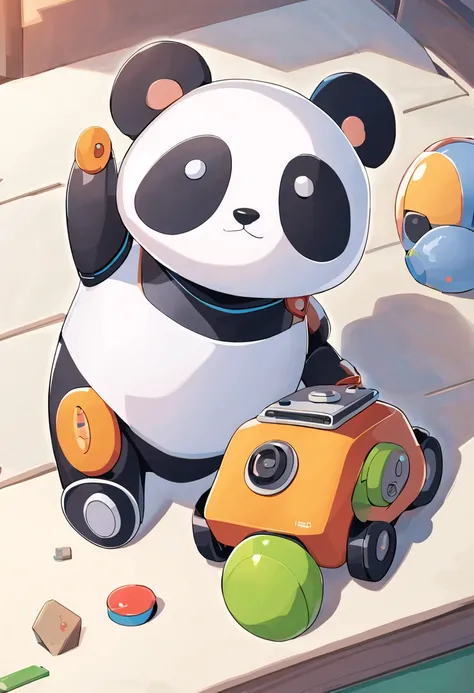 Playful toy robot in the shape of a panda,