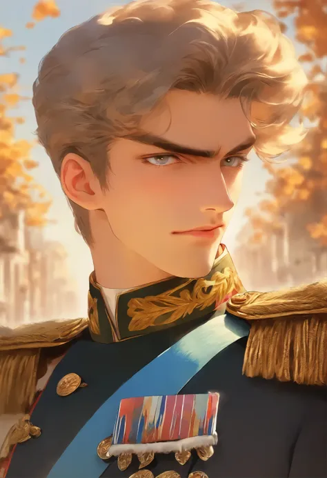 a close up of a man in a military uniform posing for a picture, a colorized photo inspired by Serhii Vasylkivsky, tumblr, art nouveau, young tsar, nicholas ii of russia, beautiful androgynous prince, great emperor of russian empire, delicate androgynous pr...