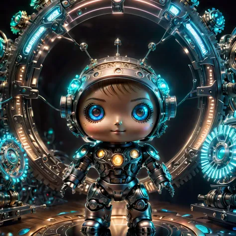 Pixar style, (Blind box toy style:1.2), (full-body shot) , 1 transparent and cute mechanical scarecrow doll, Transparent mecha, Exquisite helmet:1.2, Luminous goggles:1.2, Colorful neon lights, High-tech mechanical parts, Metal body, Detailed mechanical me...