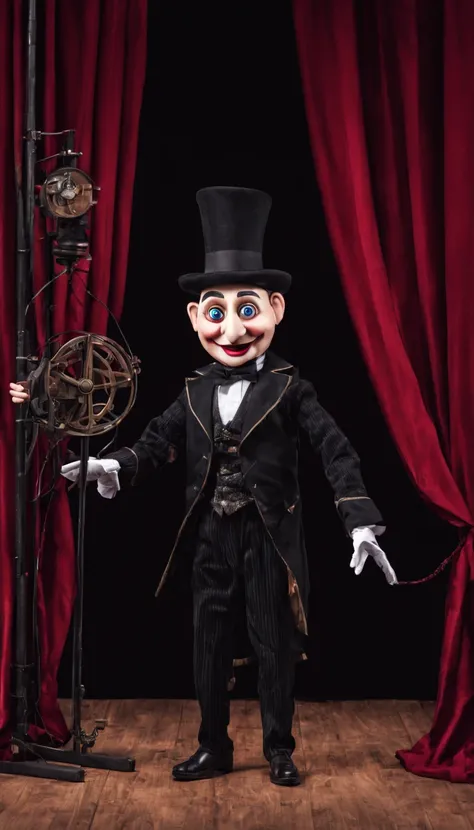 Mechanical Puppet : full figure magician, background puppets stages show