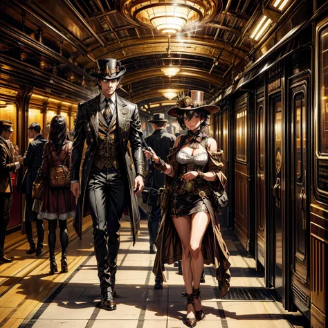 (steam punk), a luxurious Train Station, spotlessly clean, several steam punk entertainment gadgets are present