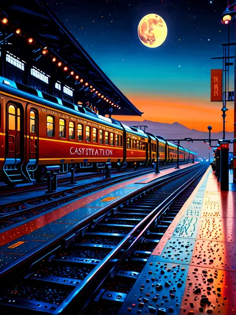 （best quality，8k，high resolution，masterpiece），Super fine，（1.4x more realism），HDR，UHD，studio lighting，Super fine，sharp focus，Physically based rendering，Extremely detailed description，major，Vivid colors，Bokeh，(A train station in a lunar crater:1.5)，Beautiful...