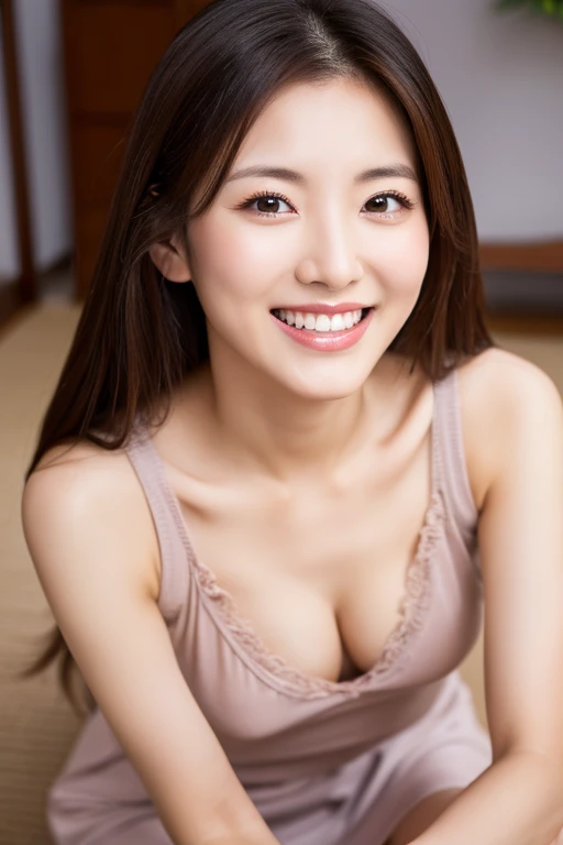 highest resolution, 4k, masterpiece: 1.3), japanese mature, photo of a woman, sexy: 1.1, fine eyes, slender body shape, realistic teeth, double eyelid, smile, whole body, highest quality, be familiar with, beauty, married woman, cleaning the living room