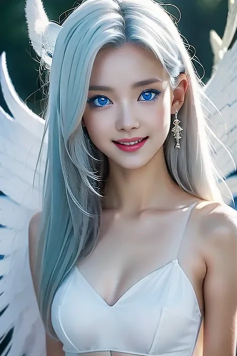 8k, Best Quality, Detailed, Ultra High Definition, Masterpiece, Random Angle, Elongated, Smiling, (Compensation: 0.4), (Fluffy Blue Eyes: 1.21), Big Blue Eyes, People Watching, ((Full Length)), One Girl, One Person, Close-Up Shot, (((High)), ((Slim Face ))...