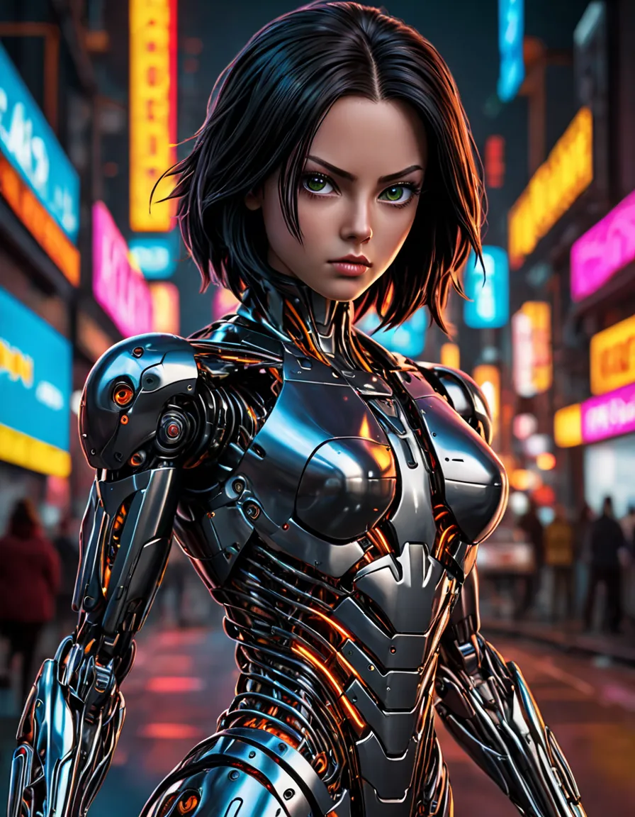 cybernetic robot breathtaking in this breathtaking world of battle angle at night, ral-ledlights alita comes to life in a stunni...