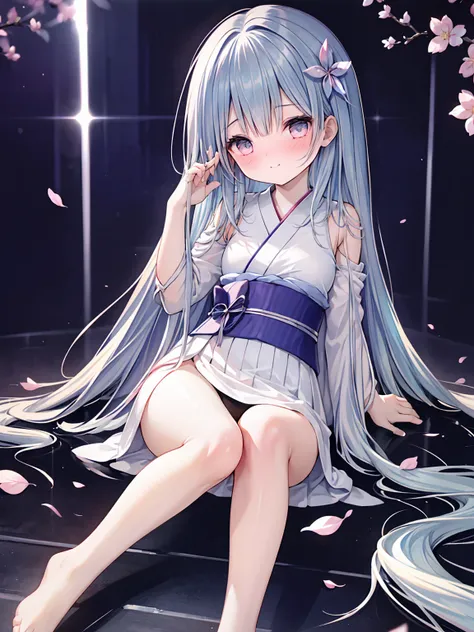 masterpiece, best quality, extremely detailed, (illustration, official art:1.1), 1 girl ,(((( light blue long hair)))), light blue hair, ,10 years old, long hair ((blush)) , small breasts,cute face, big eyes, masterpiece, best quality,(((((a very delicate ...