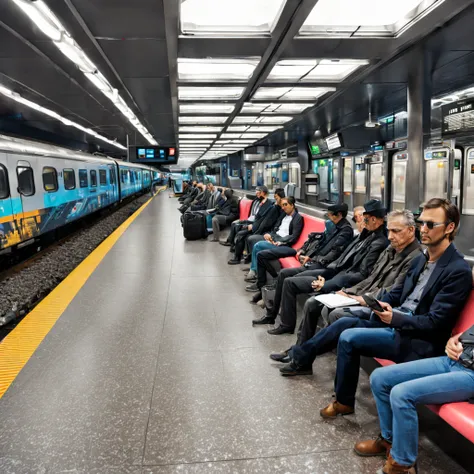 (Cyberpunk) An extremely high technology Train Station with many comforts and distractions for people waiting on the train