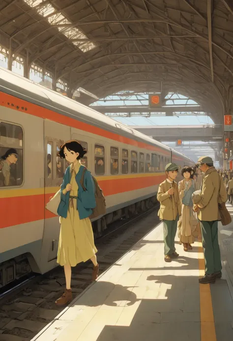 Train Station by Satoshi Kon, best quality, masterpiece, Representative work, official art, Professional, Ultra intricate detailed, 8k