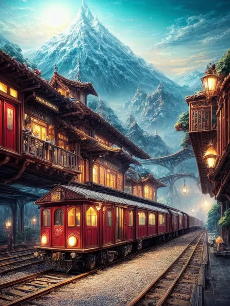 Luoxiang Station Station Future Train Intricate Details Whimsical Fantasy Landscape Art Space Science Fiction Luoxiang Station Future City Background Creativity,unique style,Attention to detail, top quality imagination, Best quality HD details, Ultra-detai...