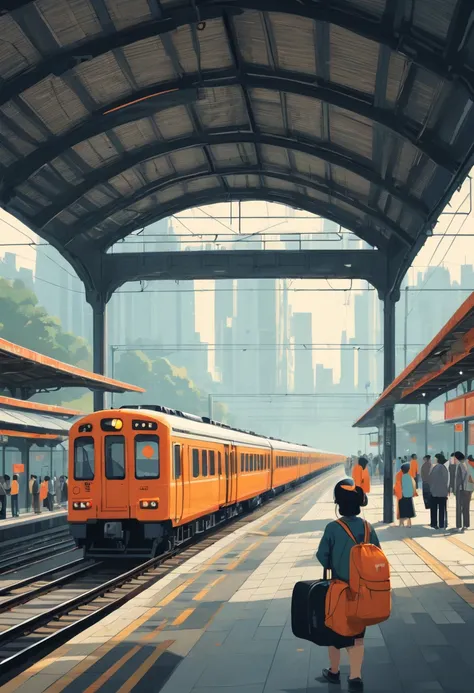 Train Station by Tang Yau Hoong, best quality, masterpiece, Representative work, official art, Professional, Ultra intricate detailed, 8k