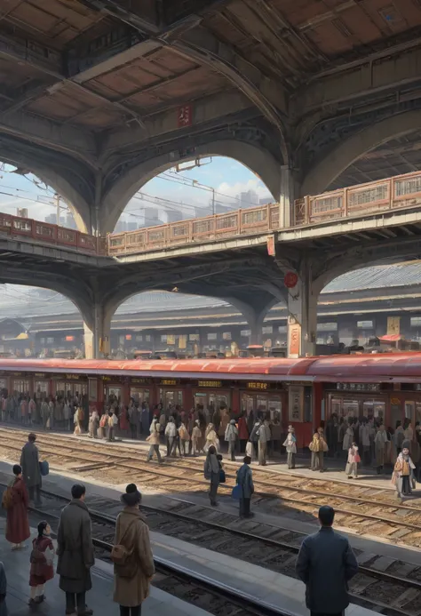 Train Station by wu daozi, best quality, masterpiece, Representative work, official art, Professional, Ultra intricate detailed, 8k