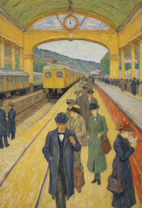 Train Station by Pierre Bonnard, best quality, masterpiece, Representative work, official art, Professional, Ultra intricate detailed, 8k