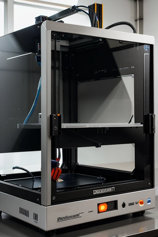 Depict a high-resolution 3D printer, capable of creating complex and detailed objects from varied materials such as plastic, metal and ceramic.