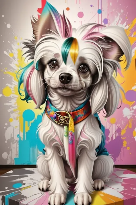 (Dog chinese crested ),(happy), Eduardo Kobra padding ,wall PORTRAIT geometric multidimensional, art, chibi,
yang08k, beautiful, colorful,
masterpieces, top quality, best quality, official art, beautiful and aesthetic,