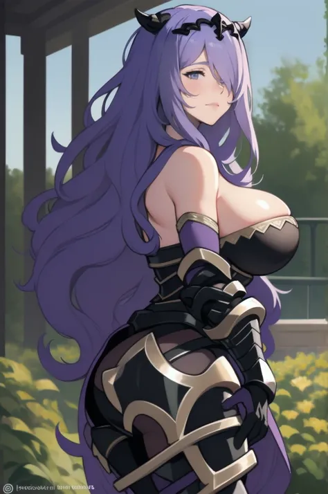 { - anatomy error}(Masterpiece - Ultra-detailed, very high resolution)masterpiece, best quality, defCamilla, tiara, armor, gloves, gauntlets, full armor, whole body, huge breasts extended arm, night, garden, smile, tired, looking at the viewer, lilac hair,...