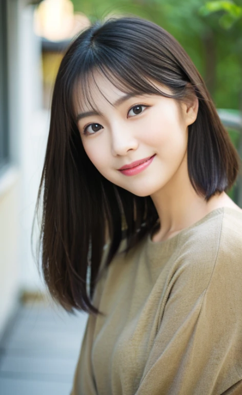 Portrait、8k、high quality、realistic photo images、24-years-old、japanese woman、neat wife、、housewife、Reproduces natural and realistic eyes、japanese stand、beautiful black hair、short hair、light makeup、octane rendering、beautiful lighting、composition of golden rat...