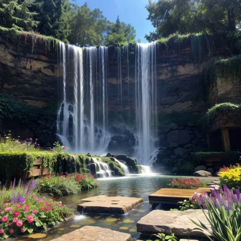 Waterfall made in a box garden