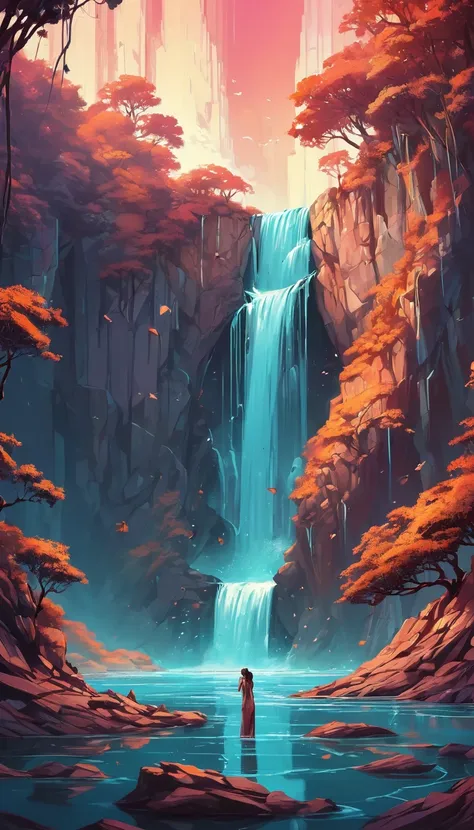 Waterfall by Cyril Rolando, best quality, masterpiece, Representative work, official art, Professional, Ultra intricate detailed, 8k