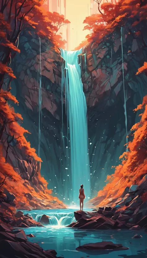 Waterfall by Cyril Rolando, best quality, masterpiece, Representative work, official art, Professional, Ultra intricate detailed, 8k