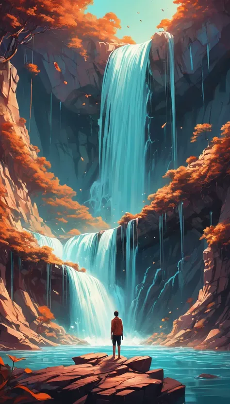 Waterfall by Cyril Rolando, best quality, masterpiece, Representative work, official art, Professional, Ultra intricate detailed, 8k