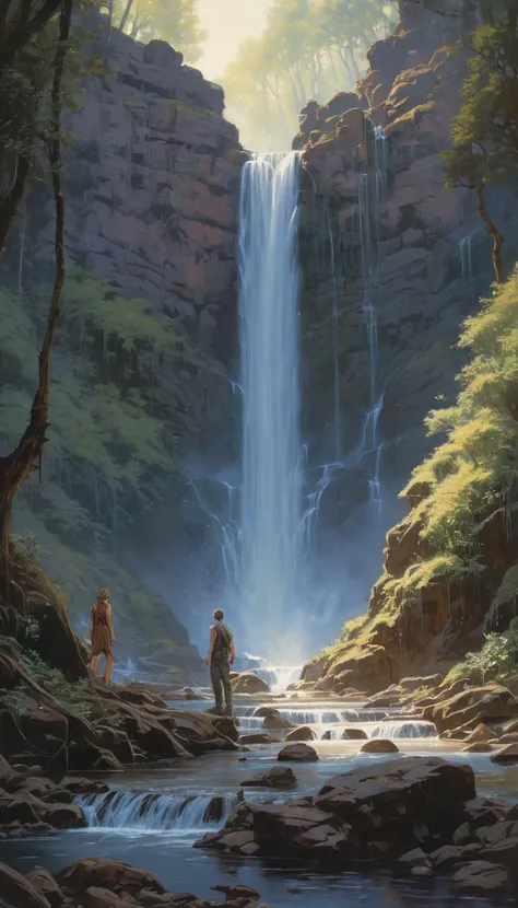 Waterfall by Drew Struzan, best quality, masterpiece, Representative work, official art, Professional, Ultra intricate detailed, 8k