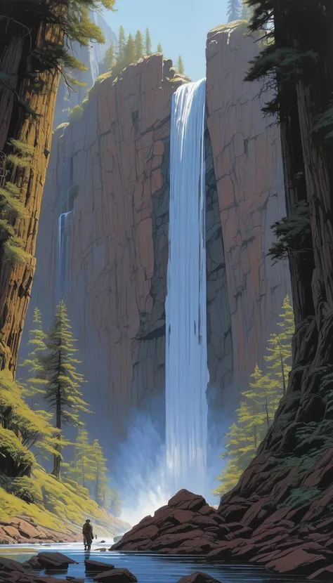 Waterfall by Ralph McQuarrie, best quality, masterpiece, Representative work, official art, Professional, Ultra intricate detailed, 8k