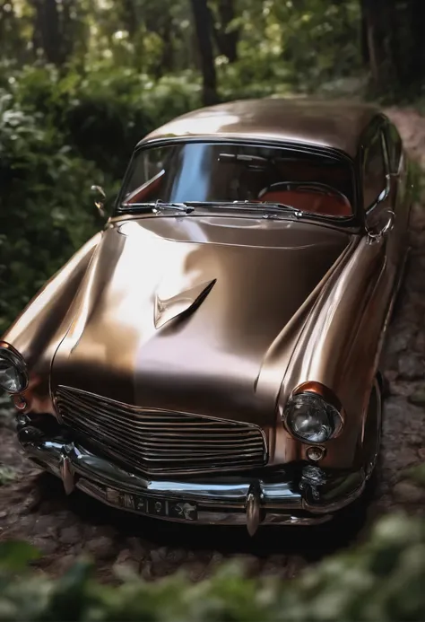 A car made of liquid metal in the style of ((Cani)) style, hyper realism, 8k high definition, vibrant colors, sharp focus, insanely detailed, enormous tits