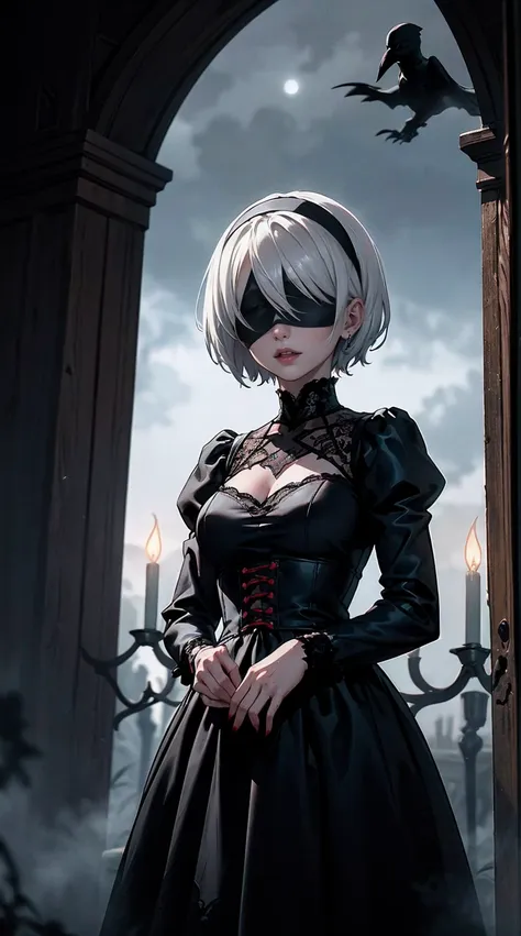 ((1girl, solo ,alone, (2b, 1girl, solo, short hair,((serious expression, austere)), long sleeves, medium breasts, standing, whit...