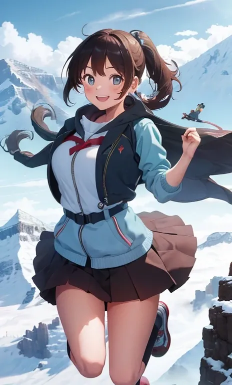 masterpiece,best quality,1girl,mountain,jump,smile,dynamic