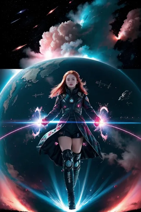 (alone) inconceivable and spectacular an emergency scene of a cloud figure Sophie Turner in a cosmic cloud, Fractal Nebula, cosmic, sky, Vibrant and vivid entities, whirlwind, spinning, unrealistic, high contrast, symbolism, magic, mystery的な, mystery, surr...