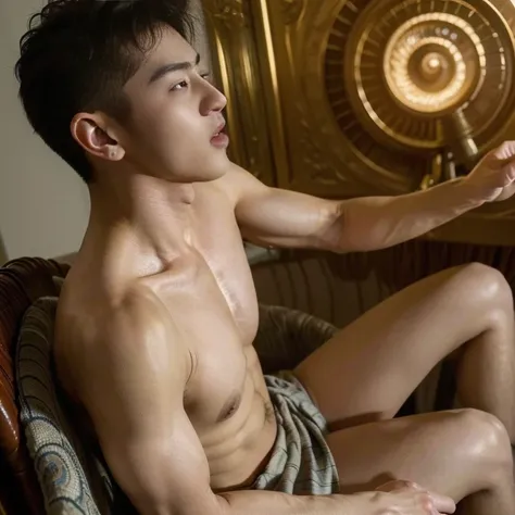 Mind control , (masterpiece, ultra quality, high resolution, 8k, intricate: 1.2), (detailed face:1.2), handsome, Young Korean man ,white skin, double eyelids , detailed skin, 1boy, ((realistic)), abs, good lighting quality, muscle veins, ((pale skin)), (dr...