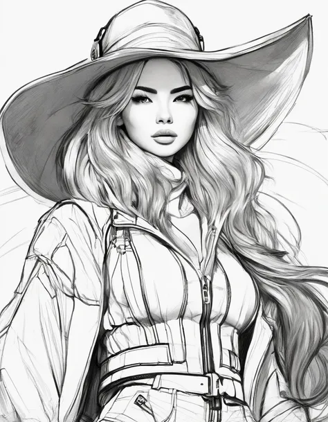 character concept design, line art，clothing model，high-quality illustrationeticuloso，pencil drawing，pen painting，