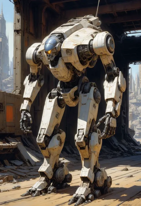 Abandoned Mech by Ralph McQuarrie, best quality, masterpiece, Representative work, official art, Professional, Ultra intricate detailed, 8k