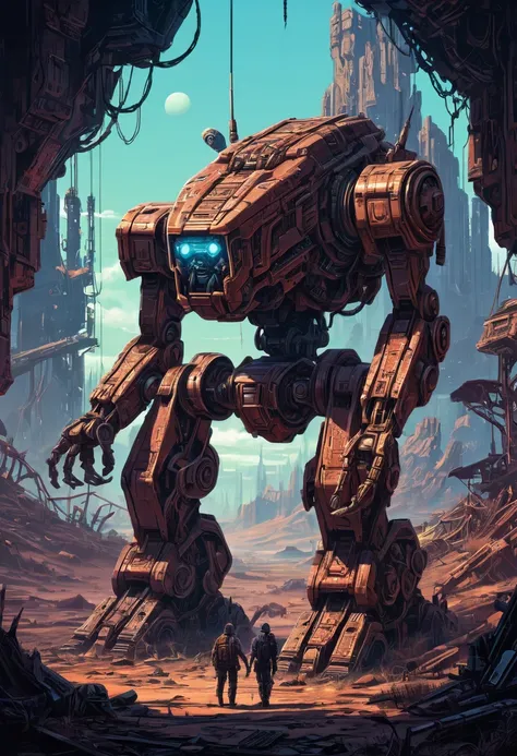 Abandoned Mech, by dan mumford, Alien Planet, best quality, masterpiece, 8k