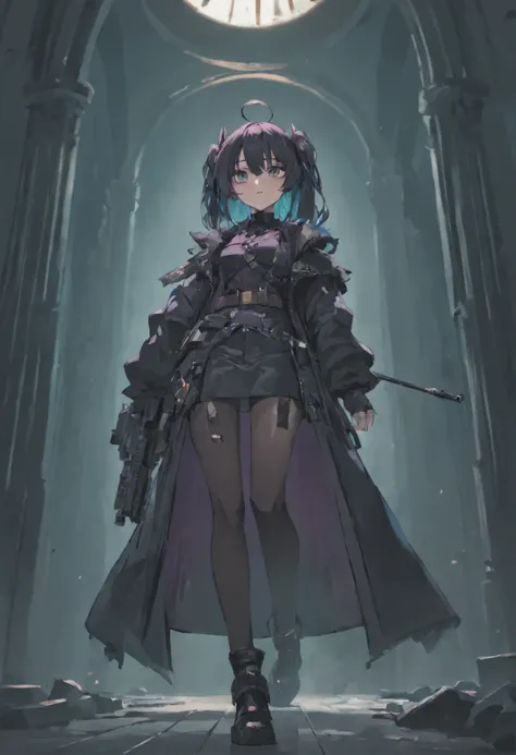 Anime gothic girl, good goth clothes. Holding a rifle m16. Full body.kink