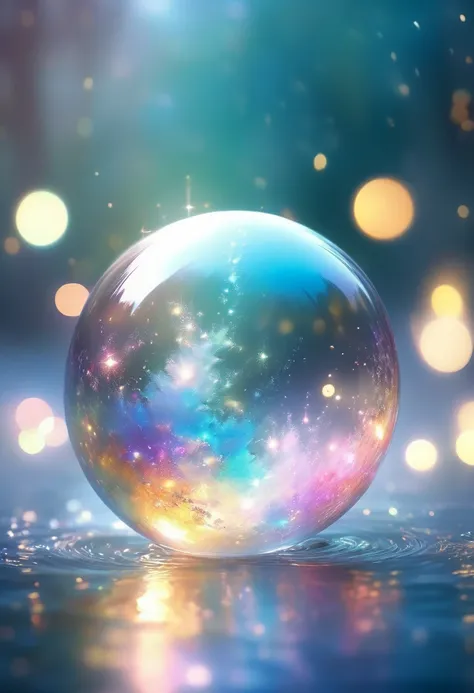 Image: Tyndall Effect Descriptive keywords: Iridescent, scattering of light, colorful, ethereal Photographic style: Abstract photography with soft focus and bokeh effects Tone: Dreamy and whimsical Object: A translucent sphere emitting vivid colored light ...