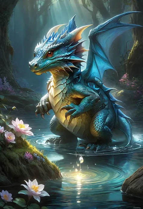 a sense of depth and intrigue, digital brushstrokes, soft lighting,
little dragon close-up transparent insanely detailed liquid ...