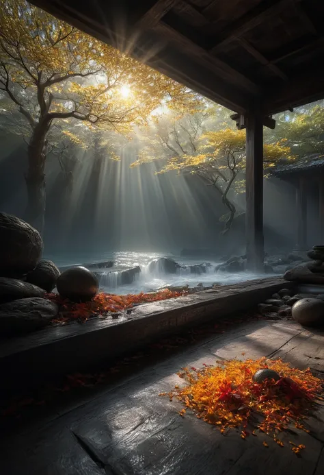 (Tyndall Effect:1.4), god rays, Capture the ethereal light and shadow in a stunning photograph with selective color details, revealing the hidden poetry of everyday objects, Zen Buddhism, (best quality, masterpiece, Representative work, official art, Profe...