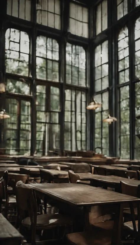 classroom、eerie atmosphere、Nobody is here、