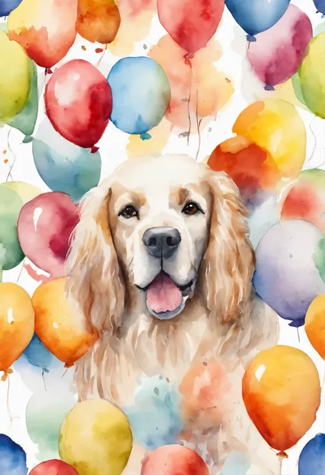 Ellie, dog breed спрингер spaniel, the sun, Vesna, marchen,  Balloons, pie, Candles, smile on a dog&#39;s face