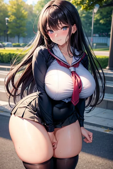 4k high resolution, anime young girl, hentai, school uniform, big , tight clothes,  bulging out of school uniform clothes, big thighs, sexy, teenage anime girl, big bulging out of clothes, wet