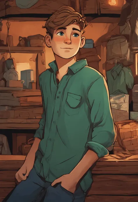 Crie um avatar estilo cartoon de um garoto de 14 anos com estilo aventureiro, This boy is Caucasian